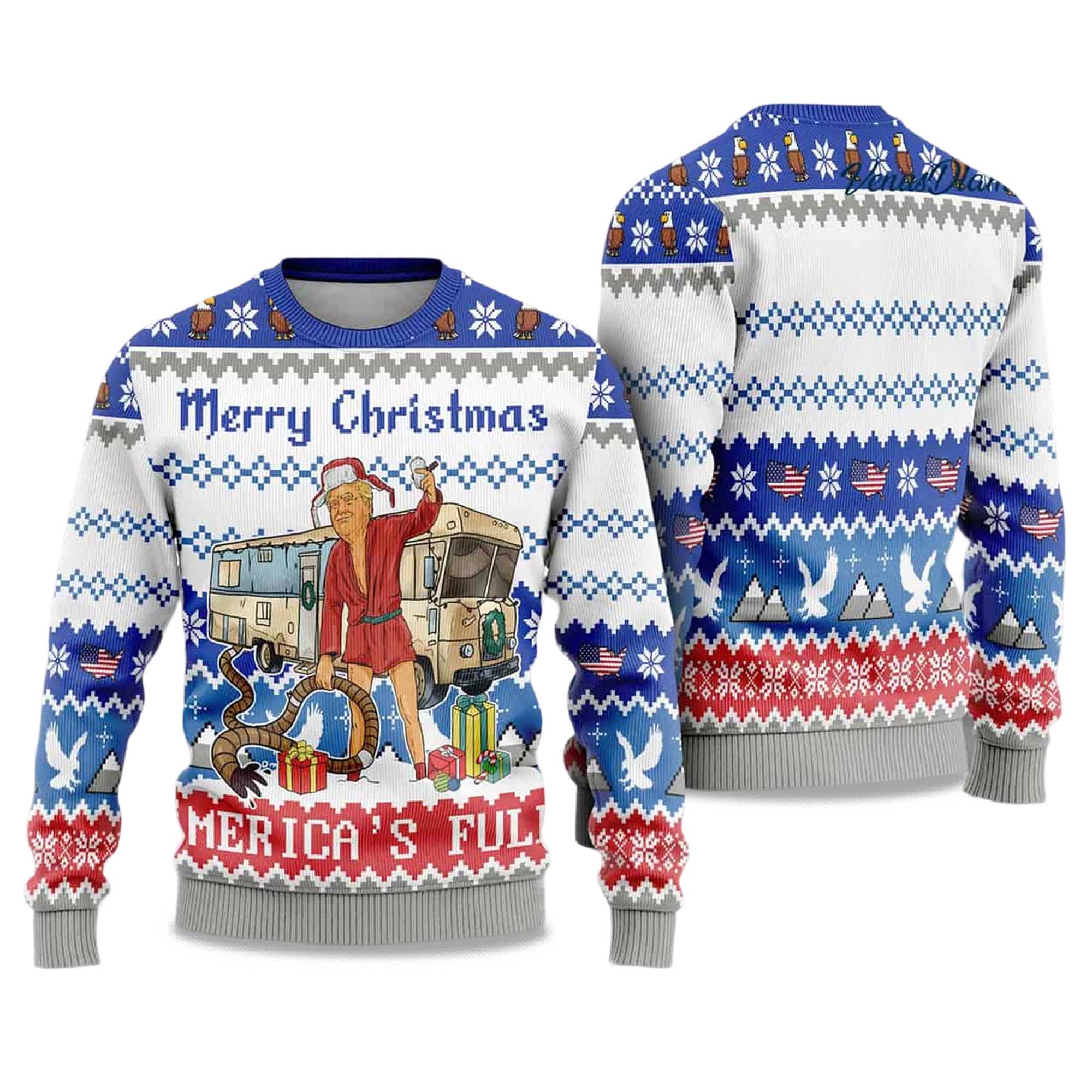 2025 Trump Merry Christmas Americas Full Ugly Christmas Sweater