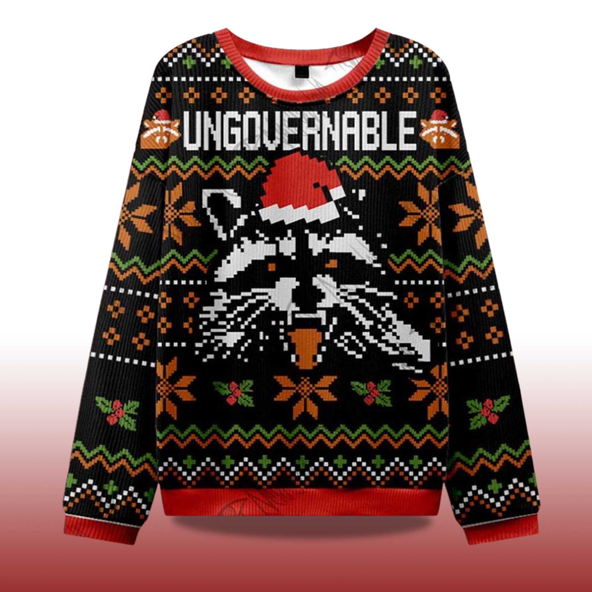 Alternative view of 2025 Ungovernable Racoon Ugly Christmas Sweater