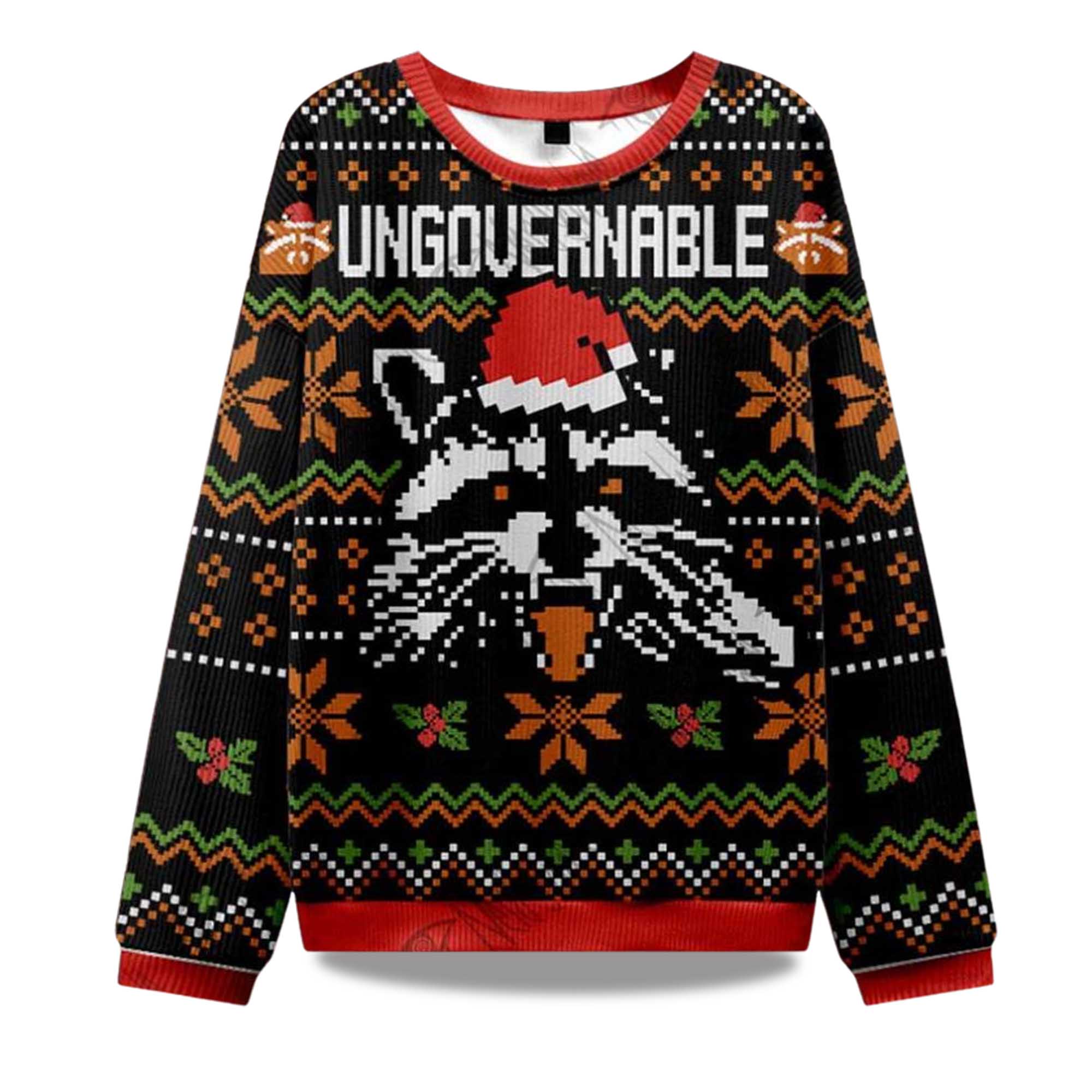 2025 Ungovernable Racoon Ugly Christmas Sweater