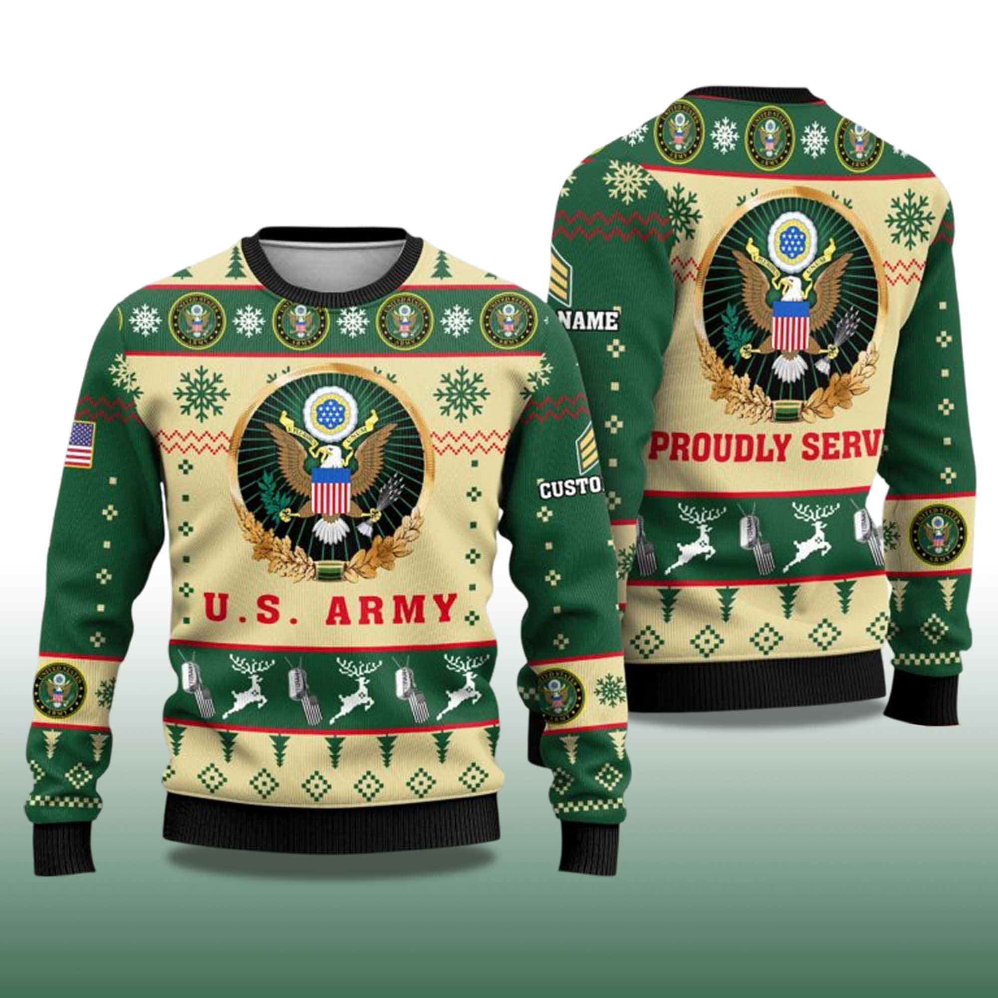 Alternative view of 2025 US Army Proudly Served Veterans Ugly Christmas Sweater