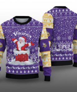 2025 Vikings Funny Santa Ugly Christmas Sweater 