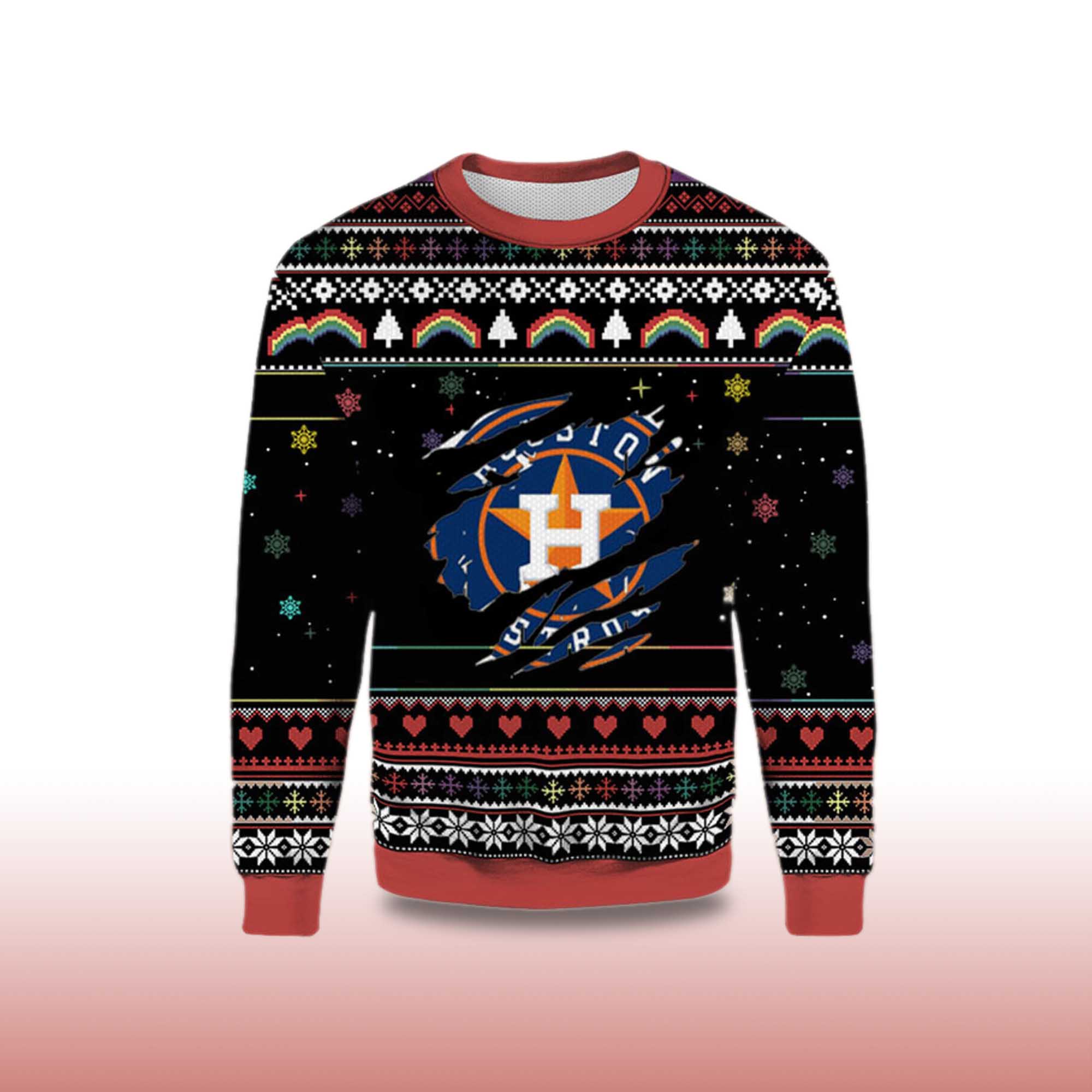 Alternative view of 2025 Vintage Houston Astros Logo Ugly Christmas Sweater