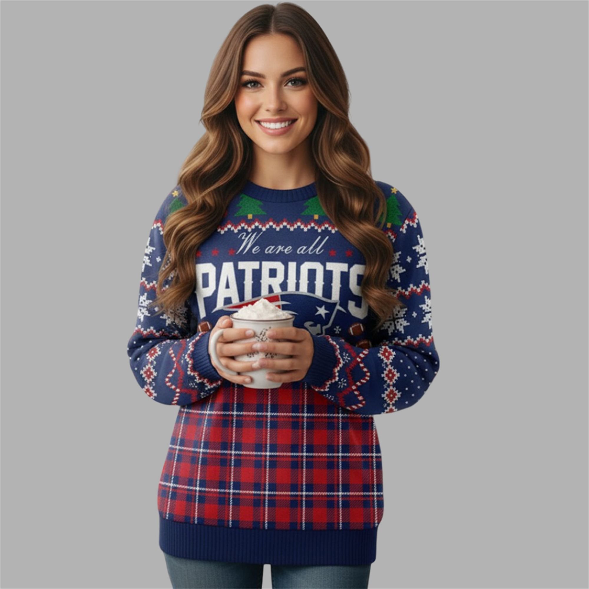 Alternative view of 2025 We Are All Patriots Rivalry Nor Easter Ugly Christmas Sweater - Grishko.com