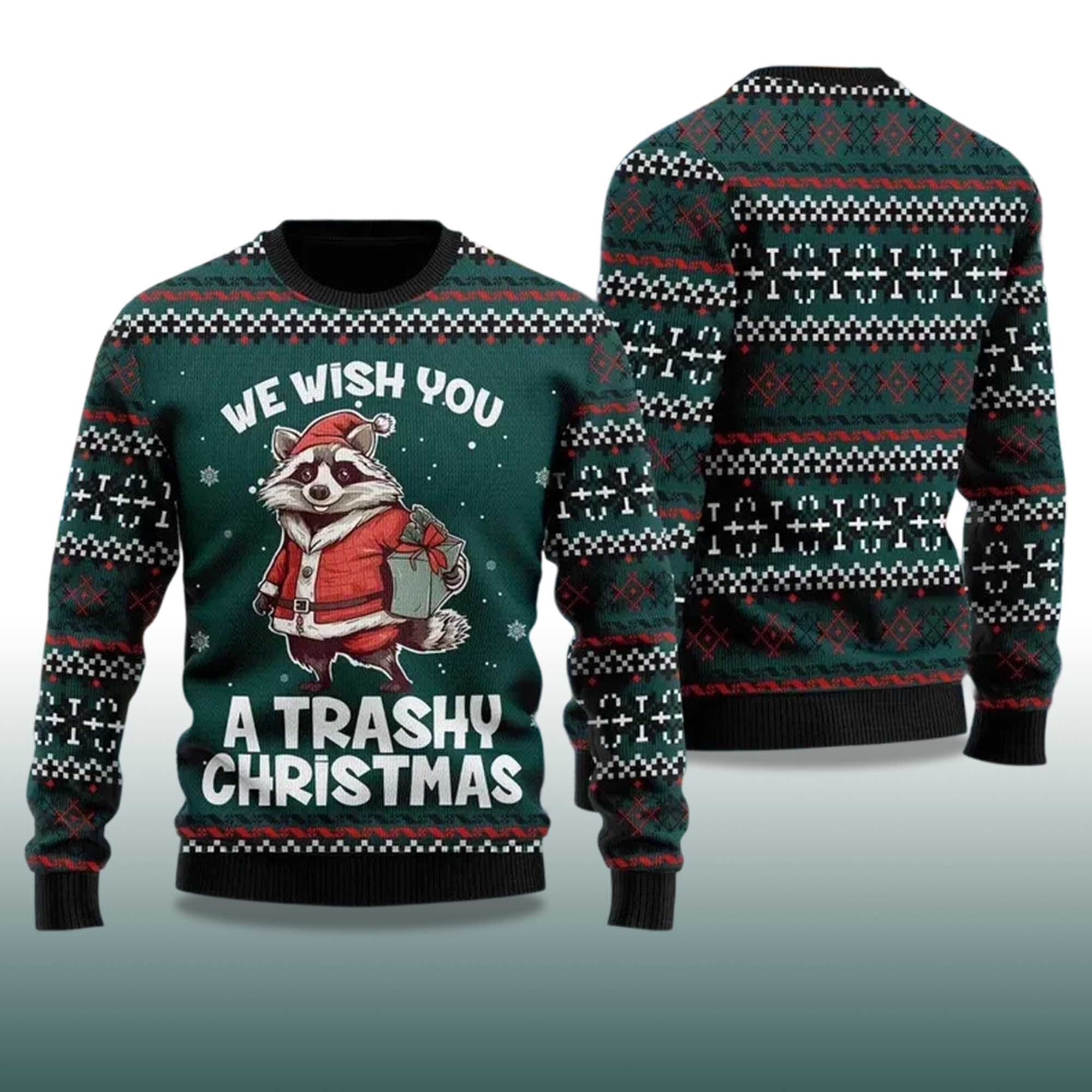 Alternative view of 2025 We Wish You A Trashy Christmas Racoon ugly Christmas Sweater
