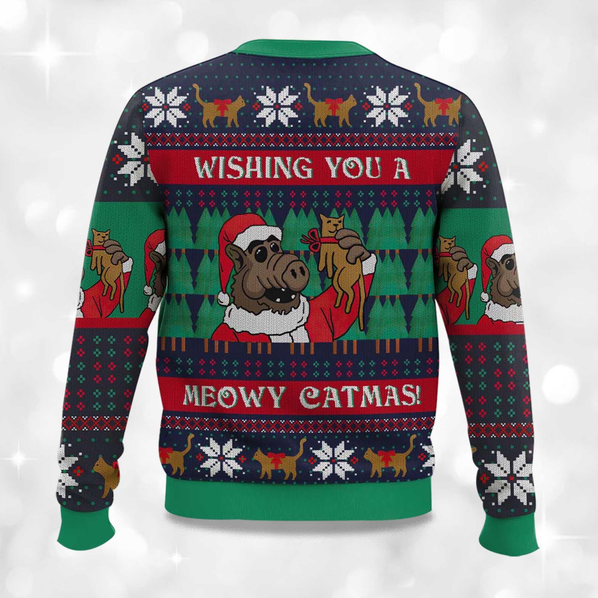 Alternative view of 2025 Wishing You A Meowy Catmas Ugly Christmas Sweater