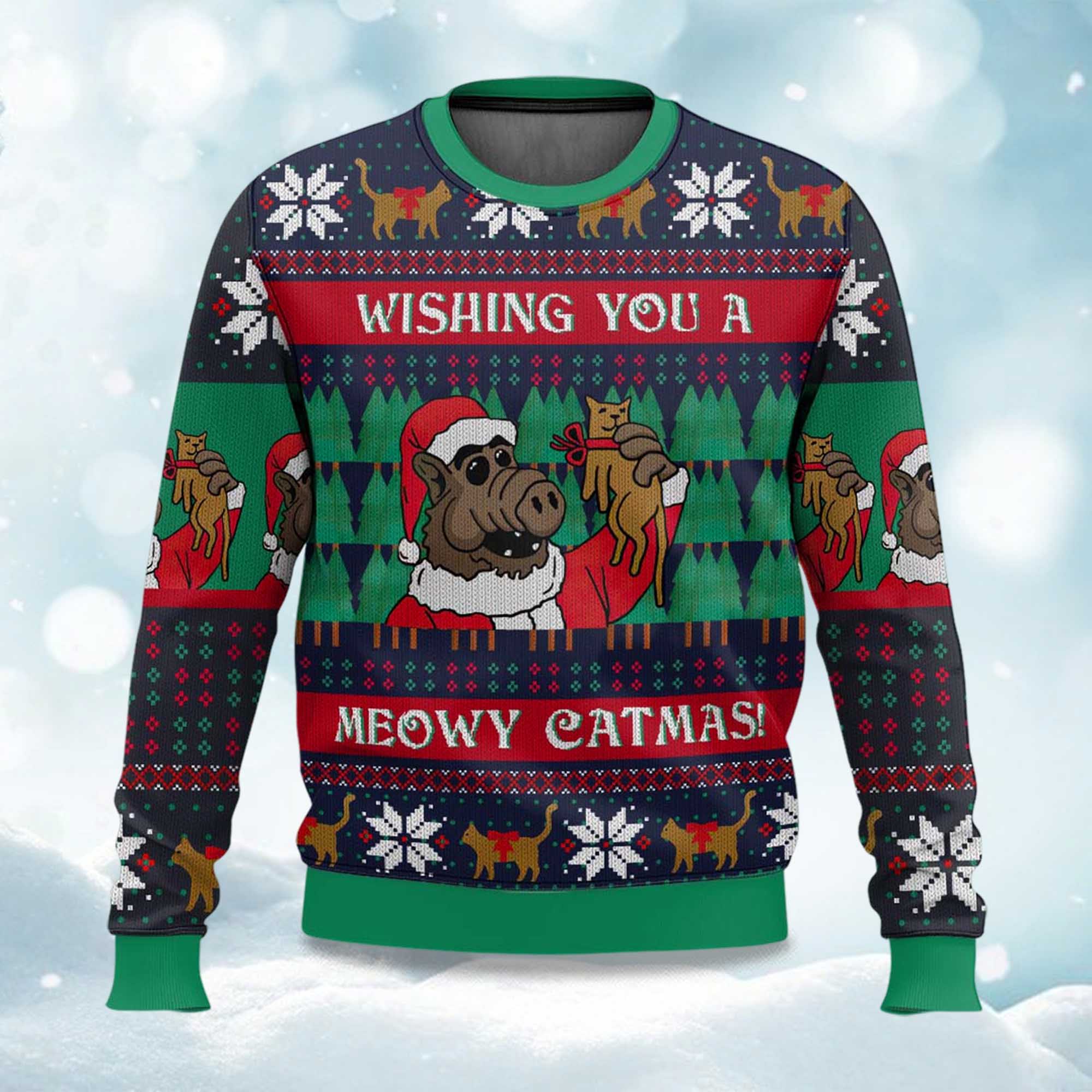 2025 Wishing You A Meowy Catmas Ugly Christmas Sweater