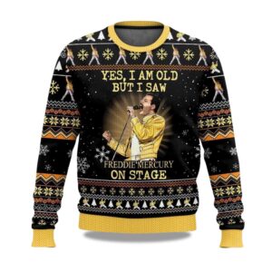 2025 Yes I Am Old But I Saw Freddie Mercury On Stage Freddie Mercury Queen Christmas Ugly Sweater
