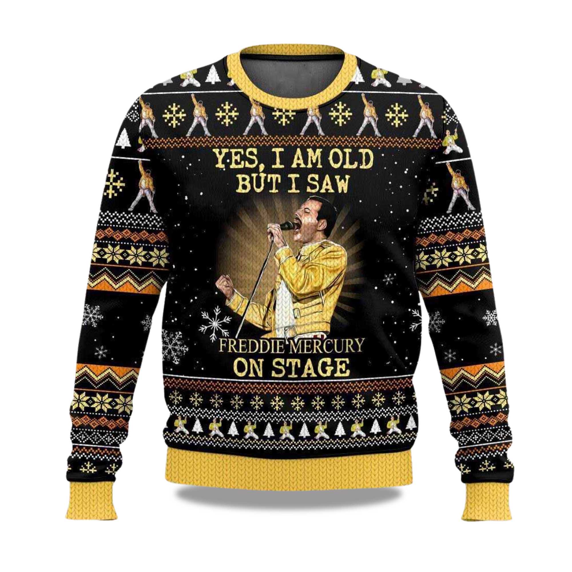 2025 Yes I Am Old But I Saw Freddie Mercury On Stage Freddie Mercury Queen Christmas Ugly Sweater
