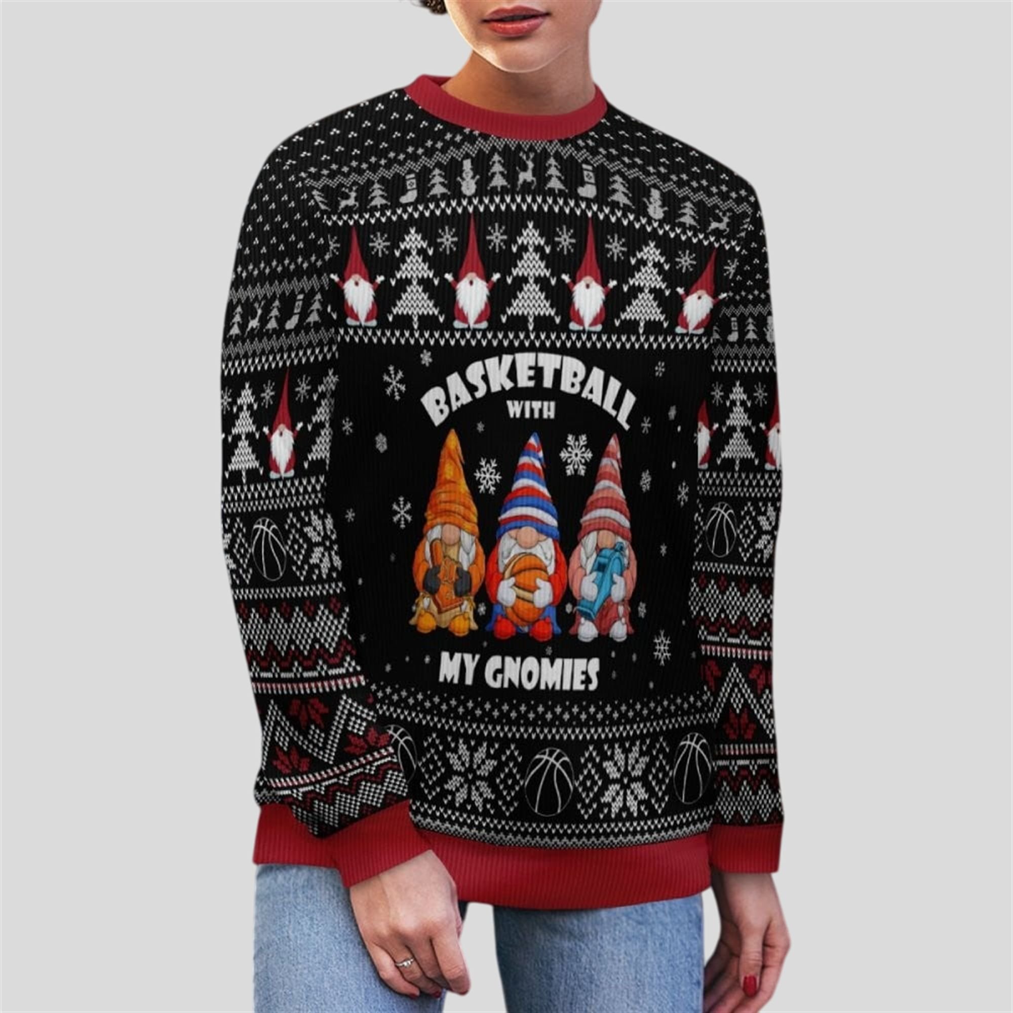 Alternative view of 2026 Christmas Basketball With My Gnomies Ugly Sweater - Grishko.com