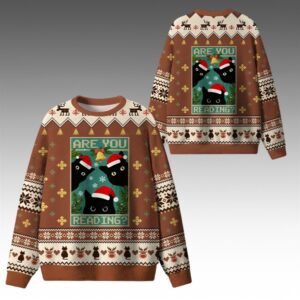Alternative view of 2026 Christmas Cat Are You Reading Ugly Sweater - Grishko.com