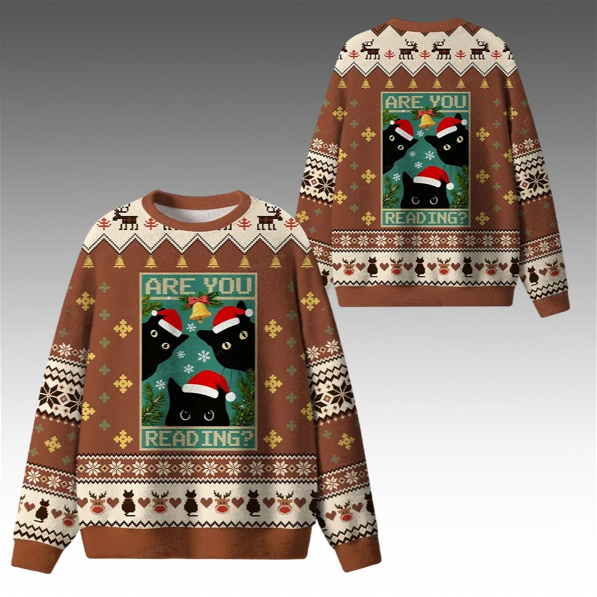 Alternative view of 2026 Christmas Cat Are You Reading Ugly Sweater - Grishko.com