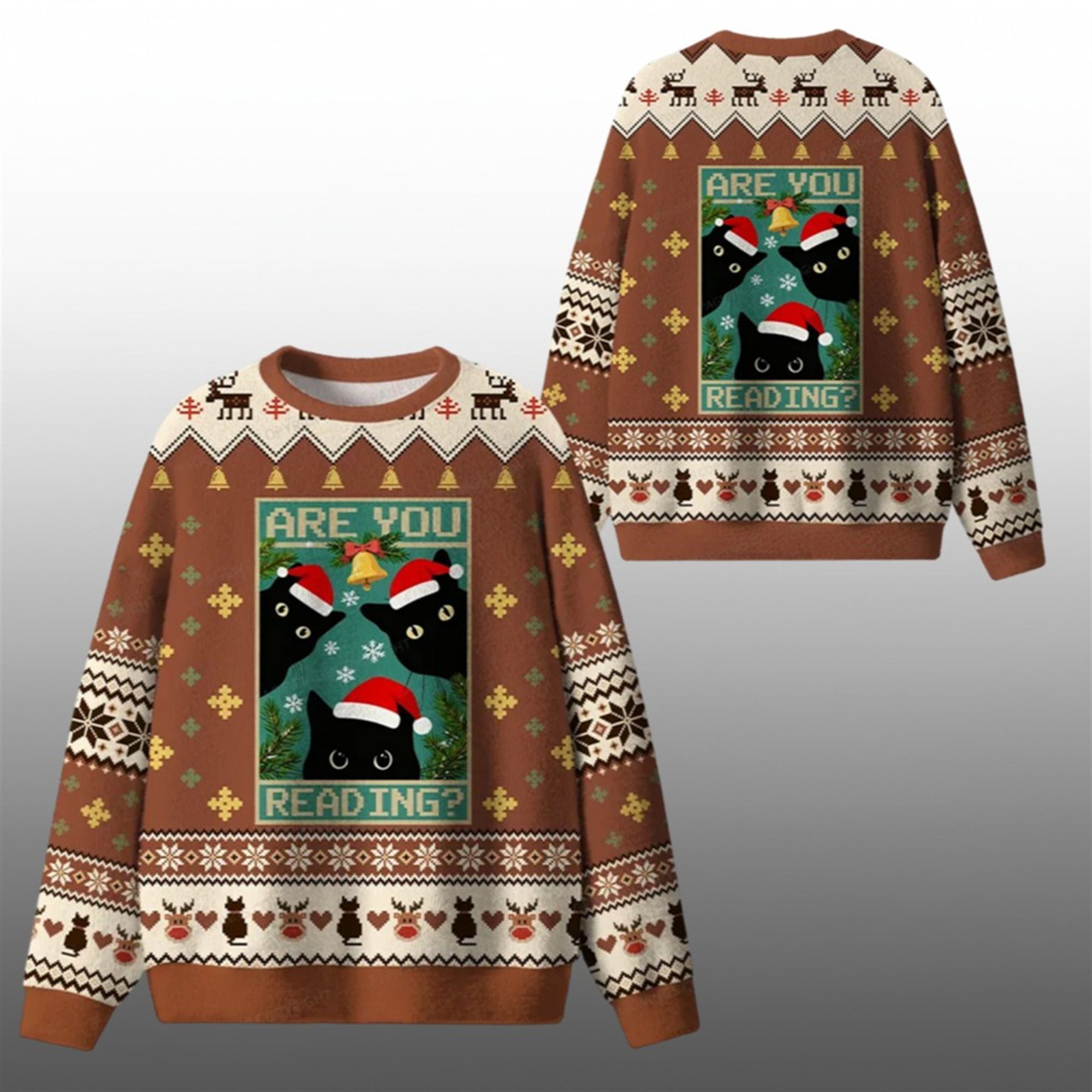 2026 Christmas Cat Are You Reading Ugly Sweater - Grishko.com