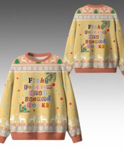 Alternative view of 2026 Christmas Fight Fascism Read Banned Books Ugly Sweater 