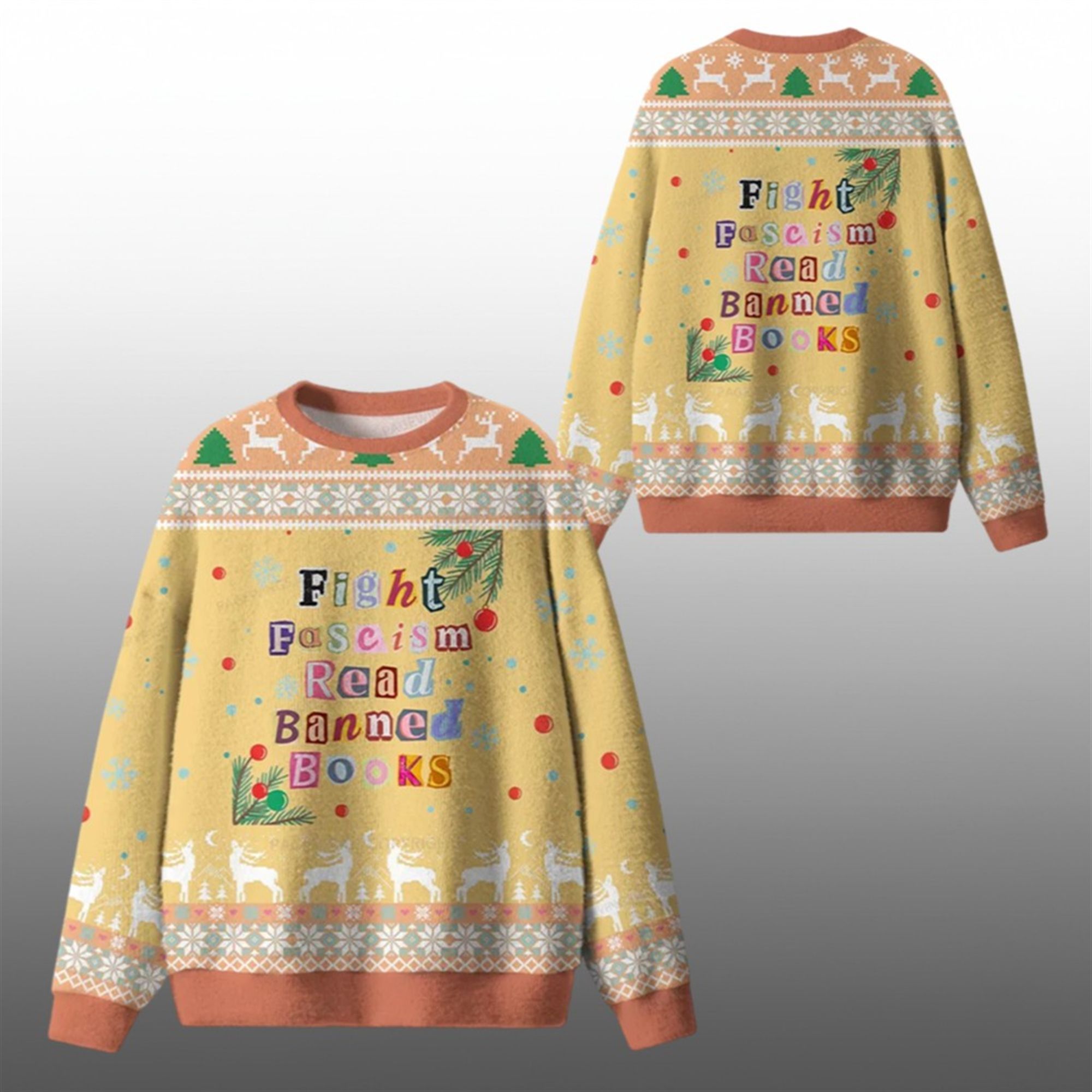 2026 Christmas Fight Fascism Read Banned Books Ugly Sweater - Grishko.com