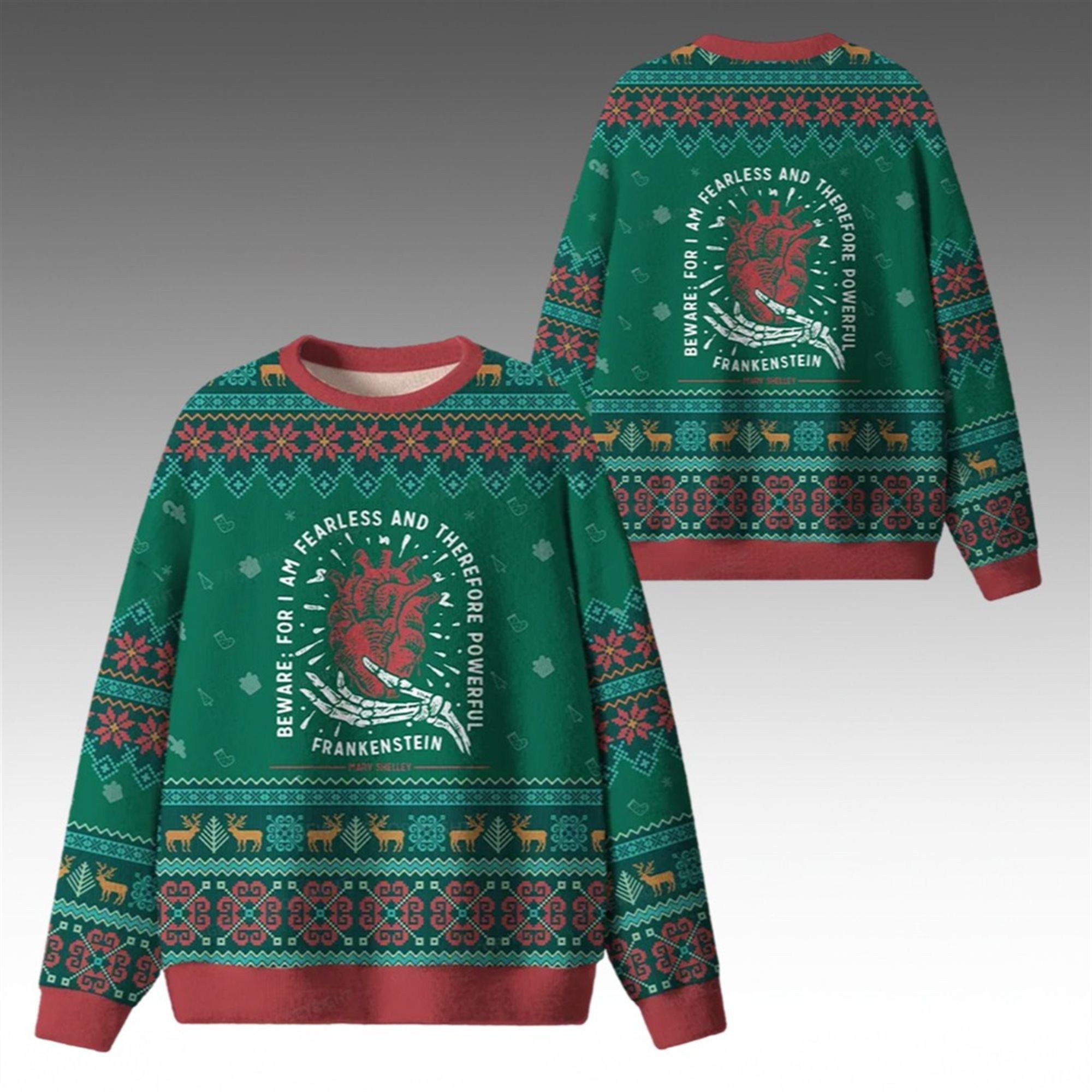 Alternative view of 2026 Christmas For I Am Fearless Therefore Powerful Ugly Sweater - Grishko.com