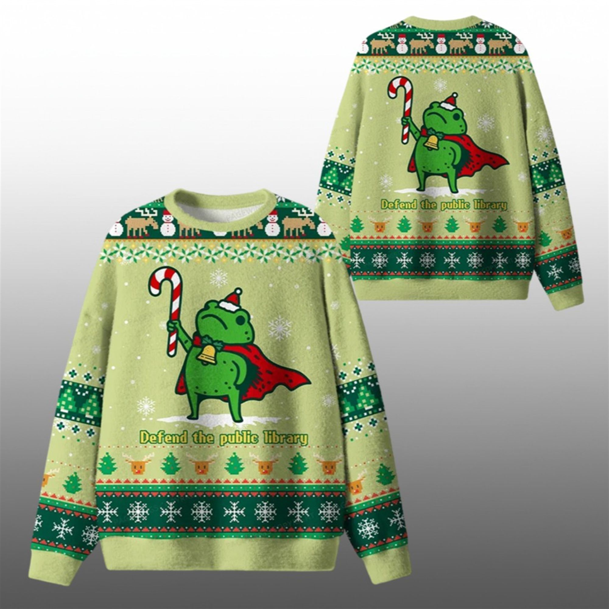 2026 Christmas Frog Defend The Public Library Ugly Sweater - Grishko.com