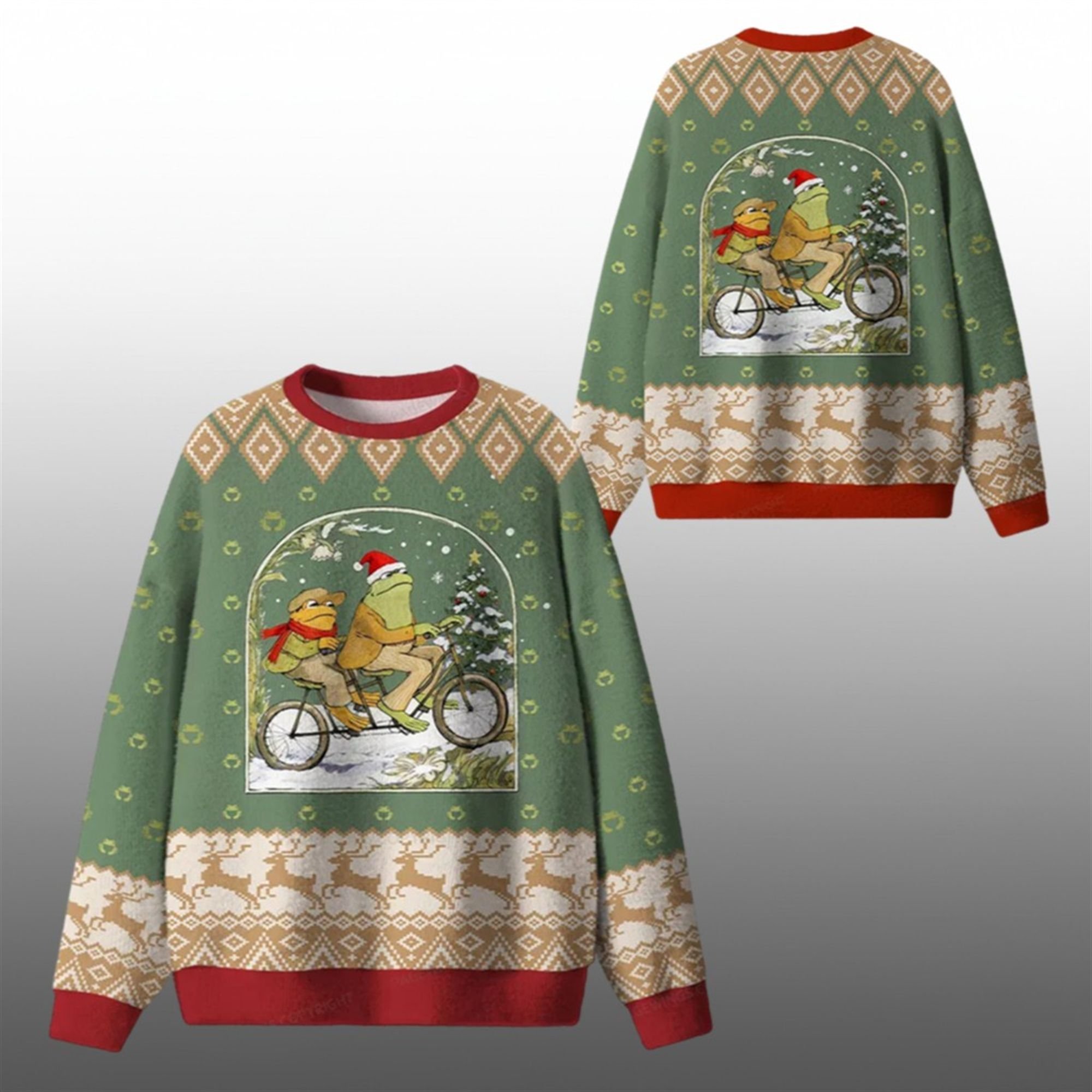 2026 Christmas Frog Reading Ugly Sweater - Grishko.com