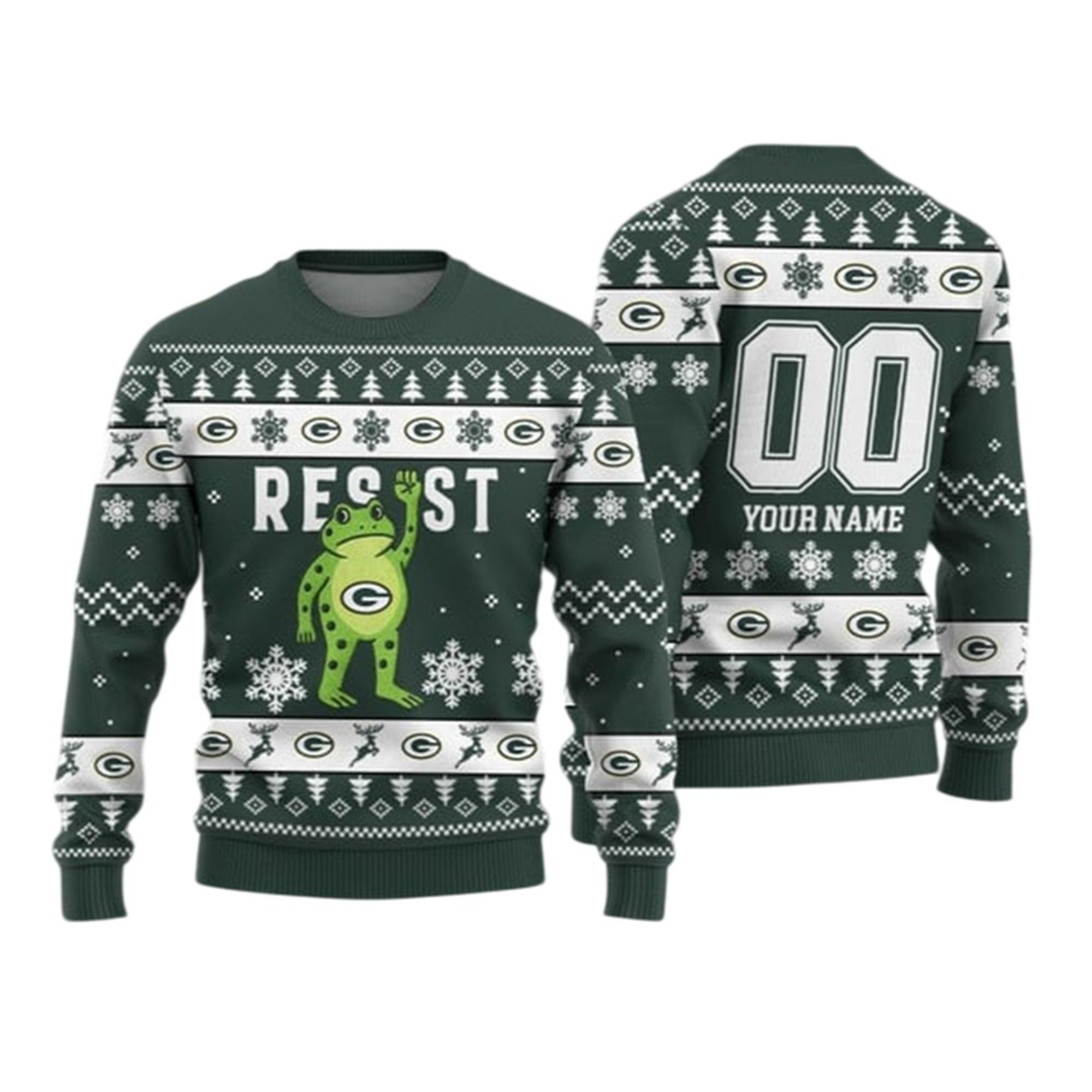 Alternative view of 2026 Christmas GB Packers Portland Frog Resist Ugly Sweater - Grishko.com