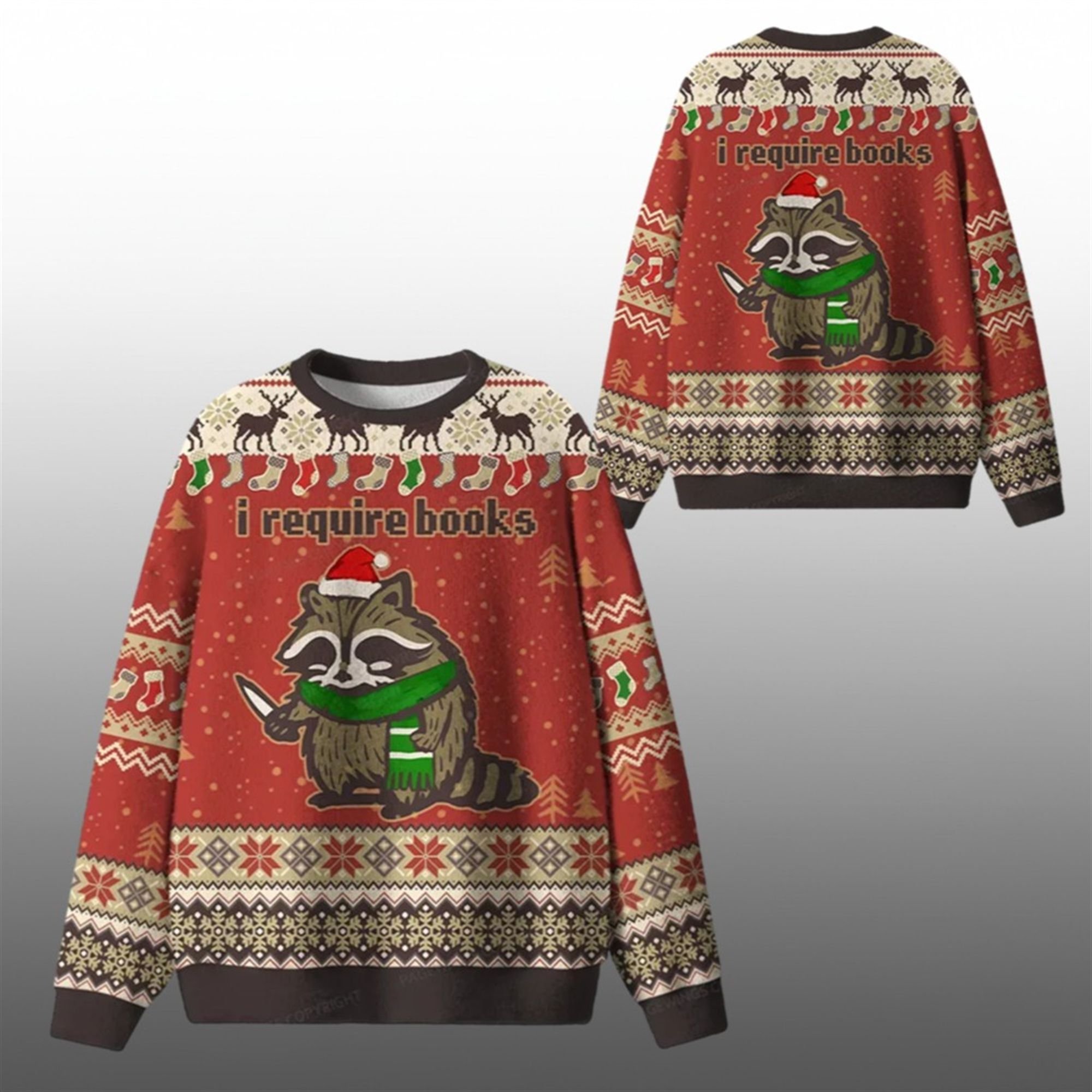 2026 Christmas I Require Books Ugly Sweater - Grishko.com
