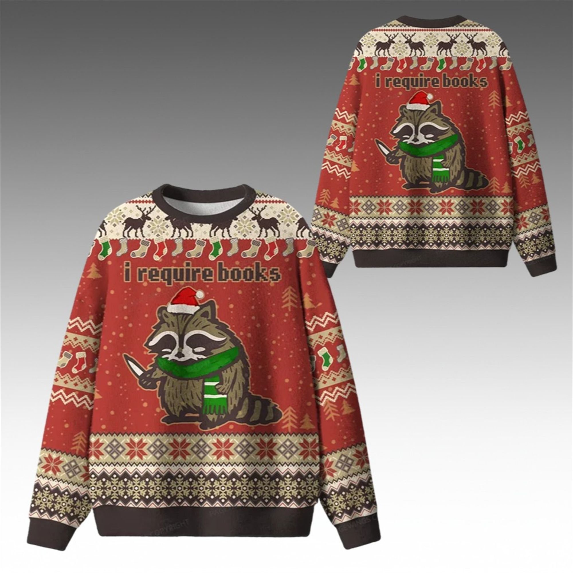 Alternative view of 2026 Christmas I Require Books Ugly Sweater - Grishko.com