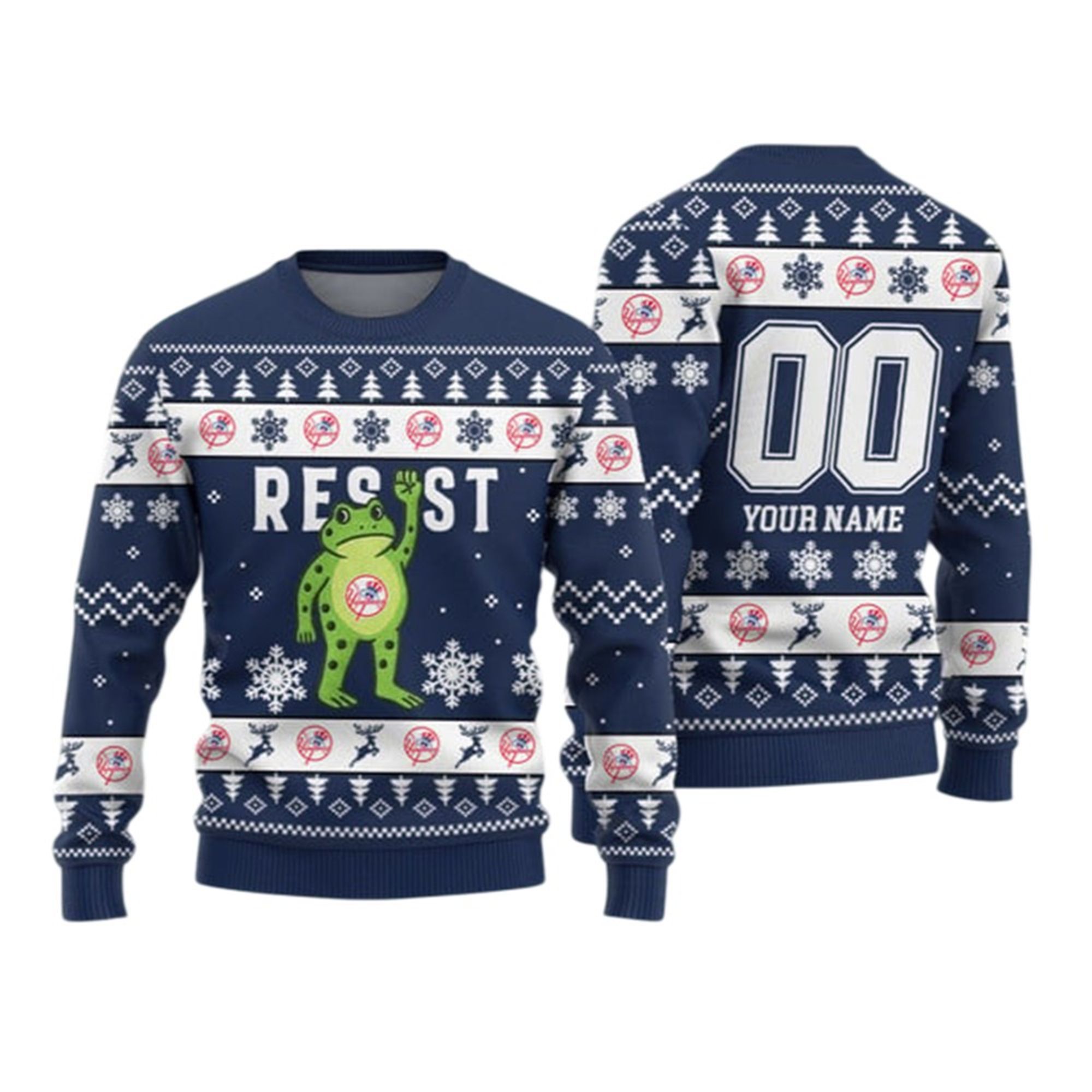 Alternative view of 2026 Christmas NY Yankees Portland Frog Resist Ugly Sweater - Grishko.com