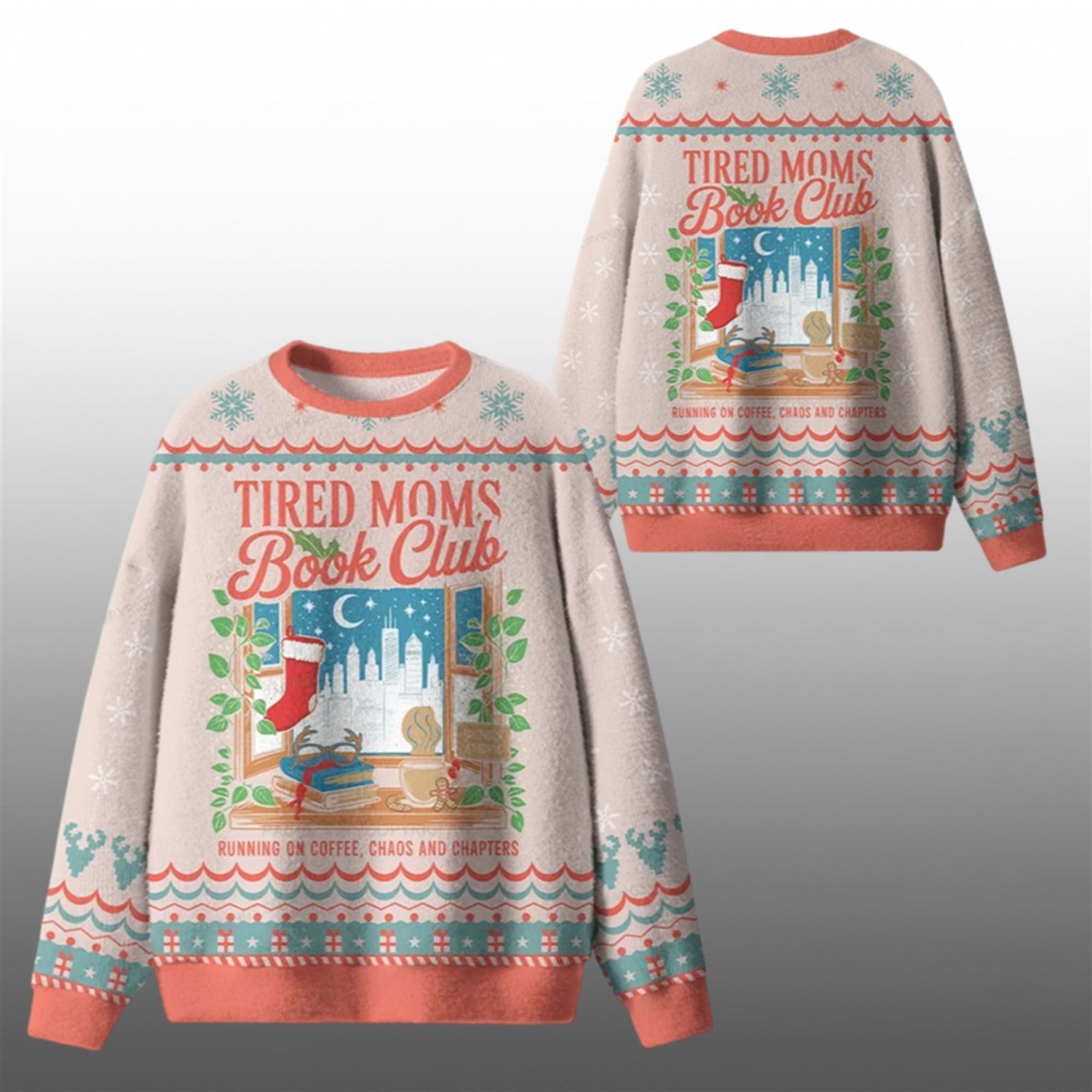 2026 Christmas Tired Moms Book Club Ugly Sweater - Grishko.com