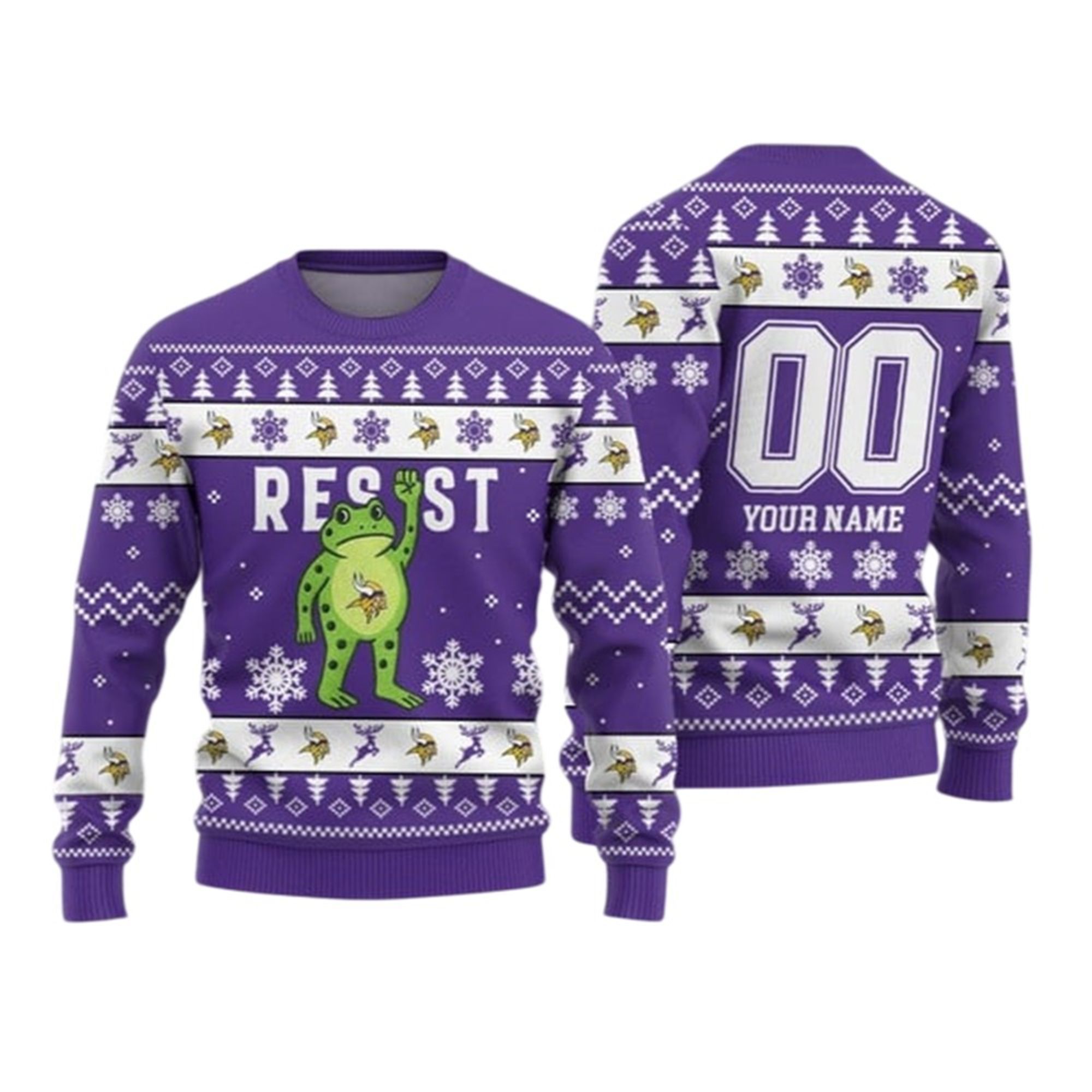 Alternative view of 2026 Christmas Vikings Portland Frog Resist Ugly Sweater - Grishko.com
