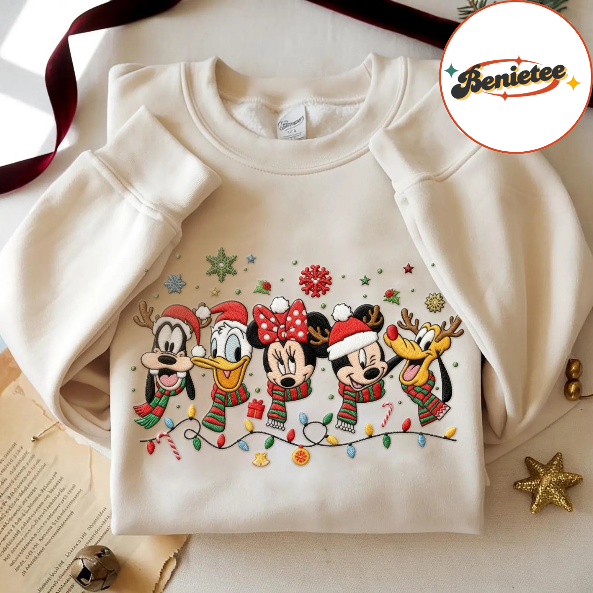 Embroidered Disney Christmas Lights Mickey And Friends Sweatshirt, Disney Christmas Embroidered Sweatshirt, Disney Christmas Matching Shirt