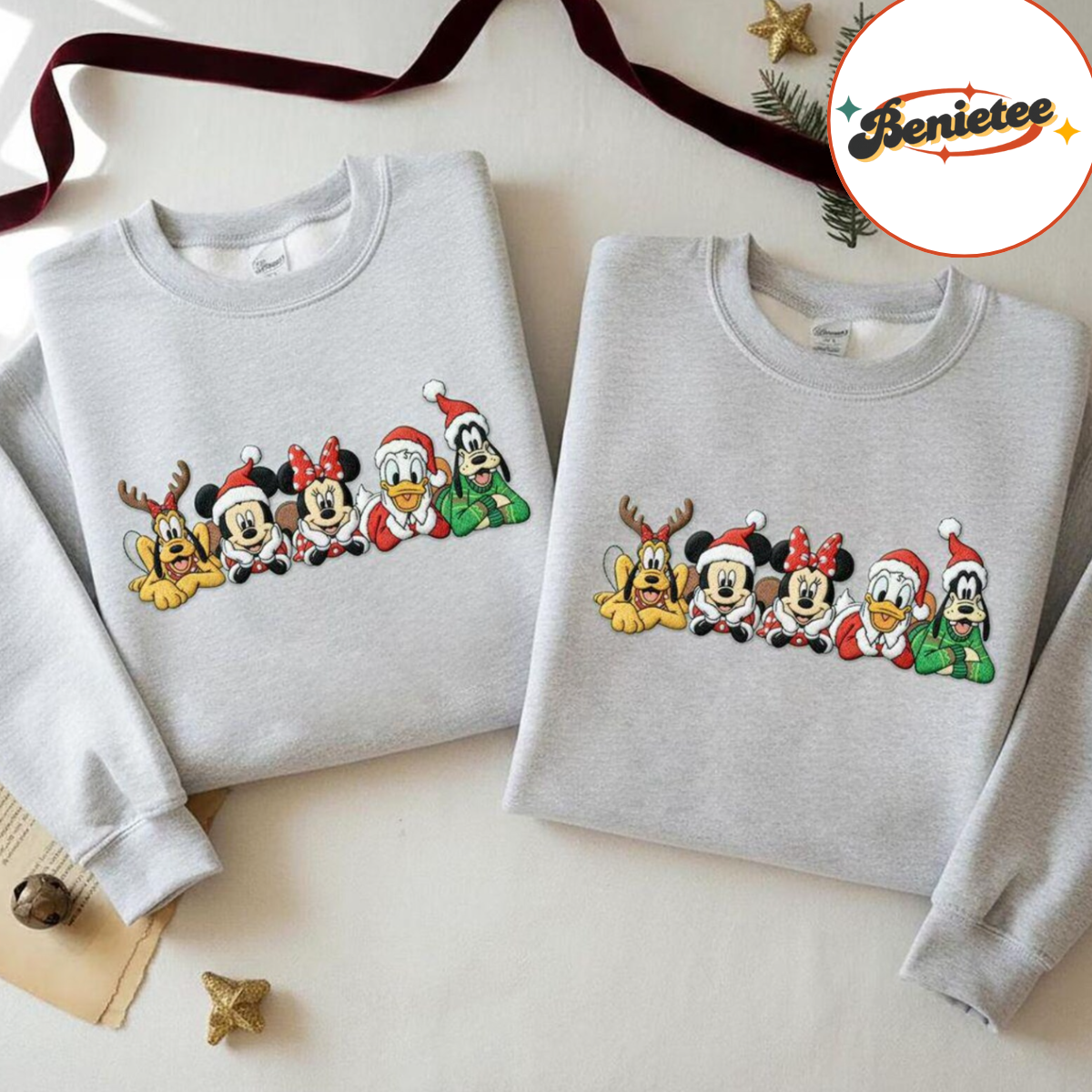 Embroidered Mickey And Friend Christmas Sweatshirt, Disney Christmas Embroidered Shirt, Mickey Minnie Donald Goofy Pluto Xmas, Disney Xmas - Image 4