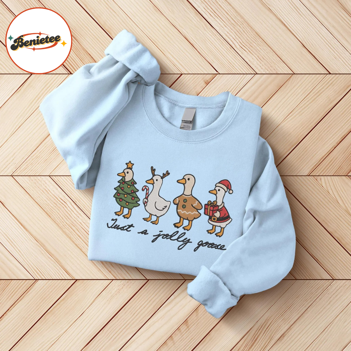 Just A Jolly Goose Embroidered Shirt, Christmas Goose Shirt, Duck Christmas Shirt, Funny Xmas Sweatshirt - Image 3