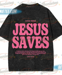 Alternative view of Jesus Saves Washed T-Shirt: Christian Streetwear, Gym Pump Cover