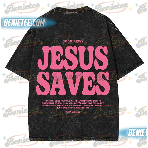 Jesus Saves Washed T-Shirt: Christian Streetwear, Gym Pump Cover - Image 2