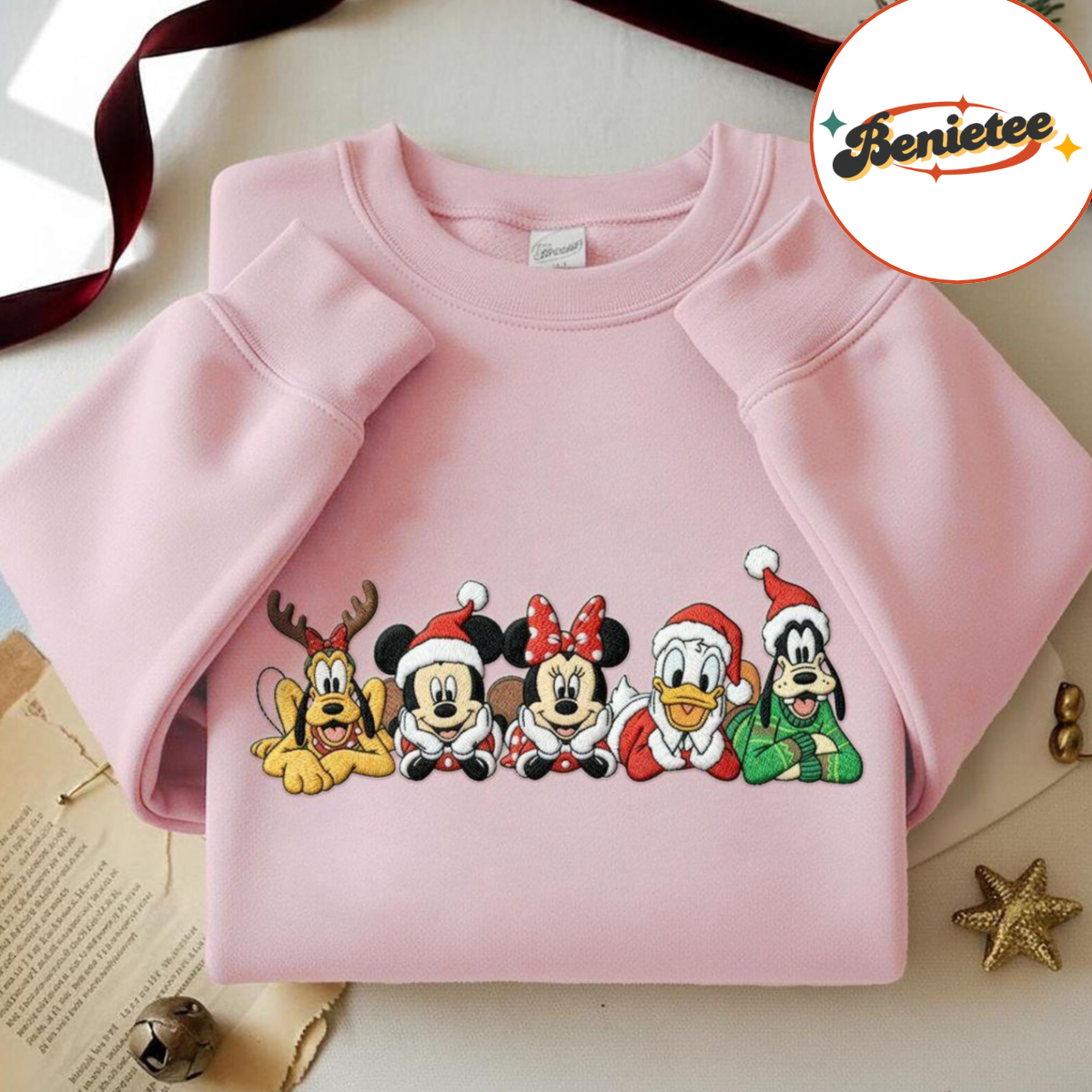 Christmas Embroidered Sweatshirt, Disney Character Embroidery Shirt, Holiday Mickey Minnie Pullover, Cozy Xmas Sweater, Cute Christmas Gift - Image 4