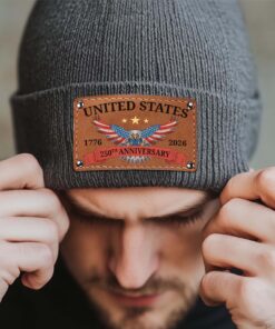 Alternative view of 250 Year America Beanie | Semiquincentennial Knit Hat with Leather Patch | 250th Anniversary USA Patriotic Christmas Gift