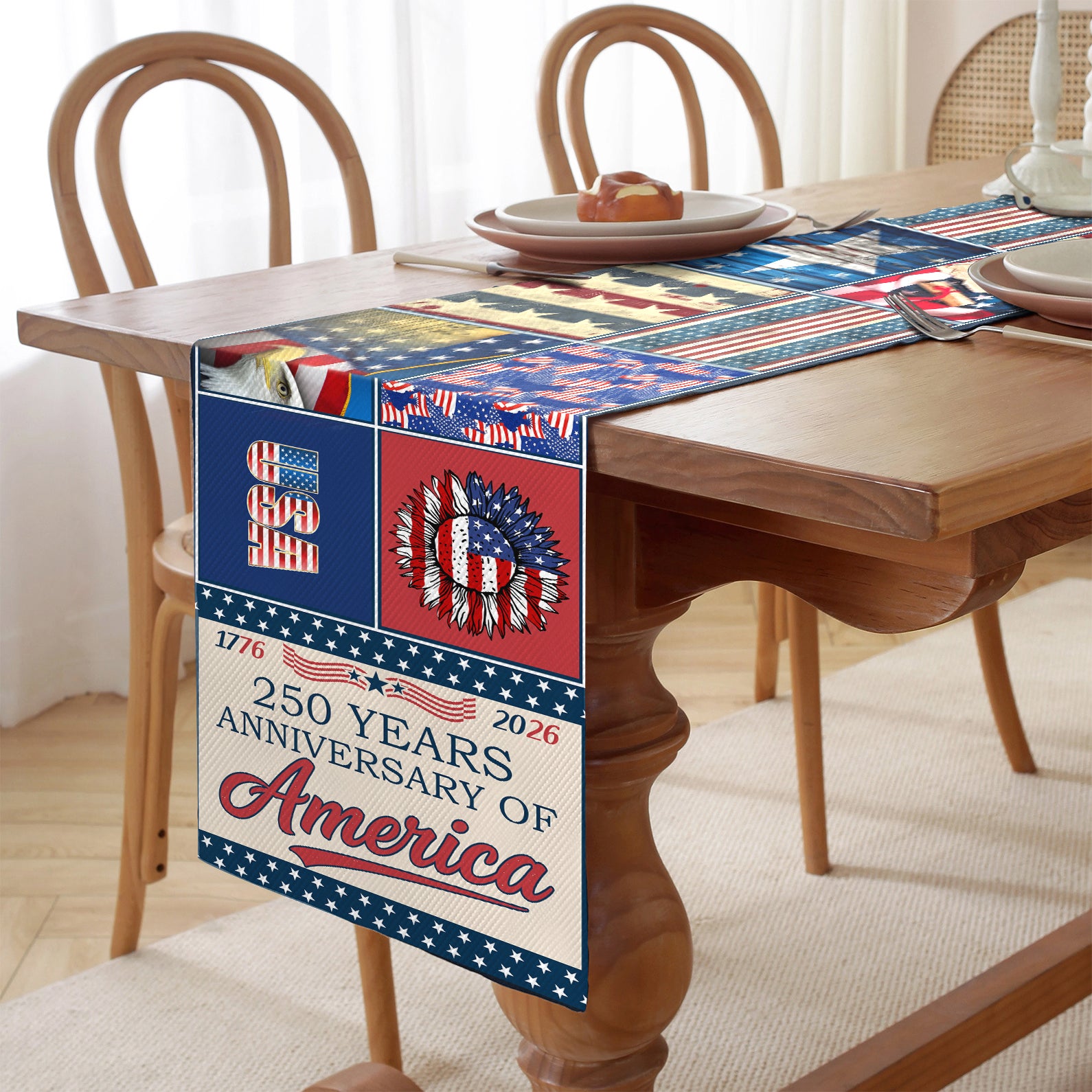 250 Year Patriotic Table Runner | 250th Anniversary Patchwork Inspired Americana Decor | USA Independence Gift 683618 - Image 4