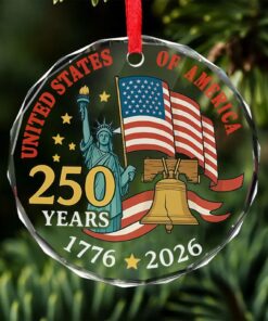 Alternative view of 250 Year USA Glass Ornament | Patriotic 250th Anniversary Christmas Decoration | 1776-2026 USA Keepsake Gift