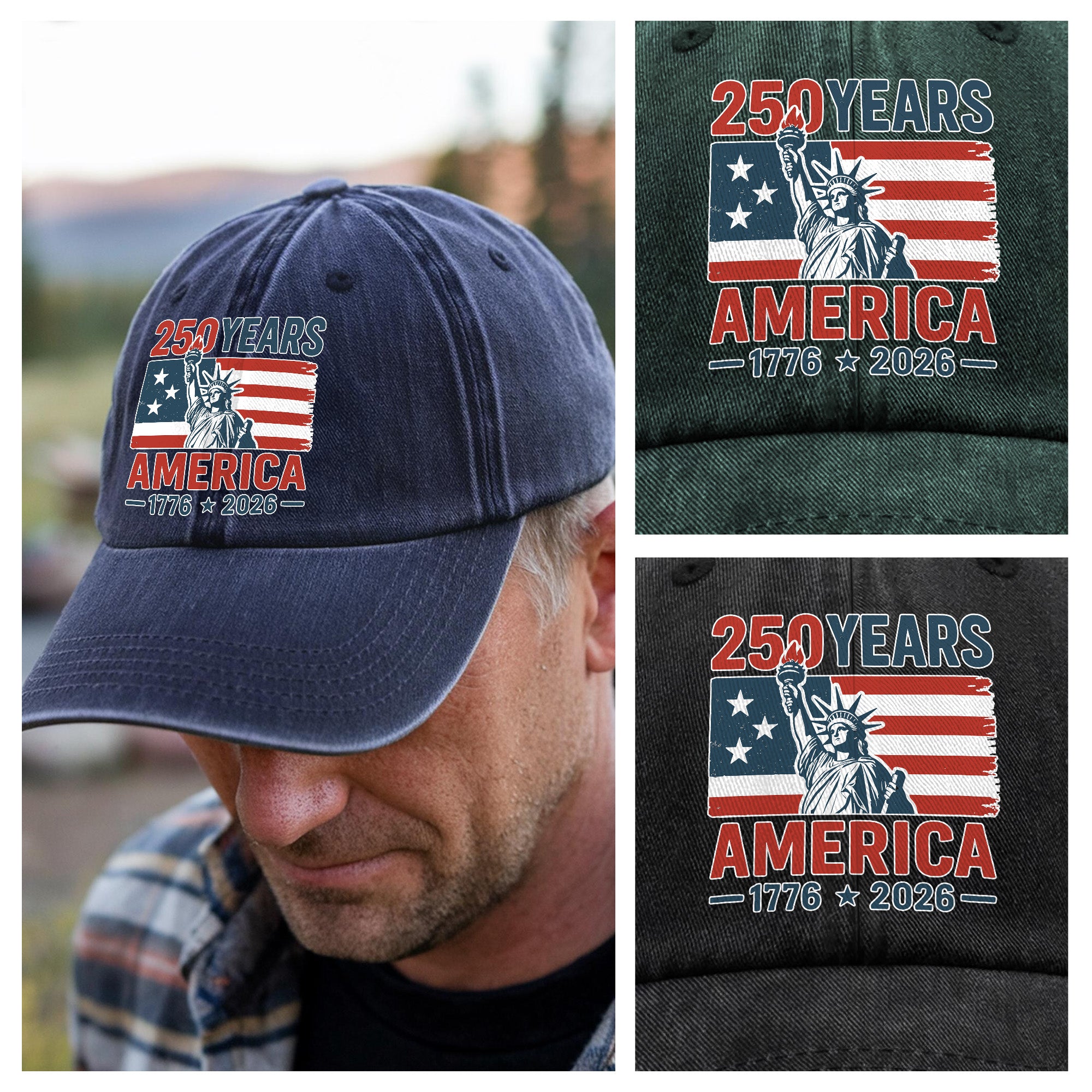 250 Years America 1776 - 2026 Washed Denim Baseball Cap HO82 894546 - Image 5