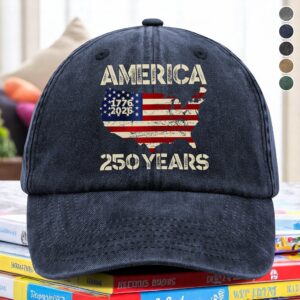 Alternative view of 250 Years America Anniversary 250th Independence Day Washed Denim Baseball Cap HA75 897362