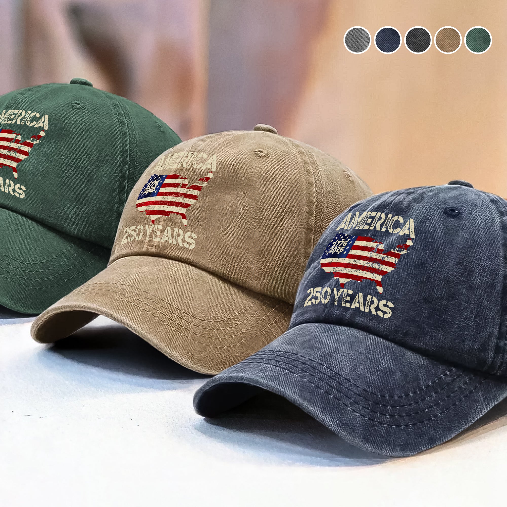 250 Years America Anniversary 250th Independence Day Washed Denim Baseball Cap HA75 897362 - Image 6