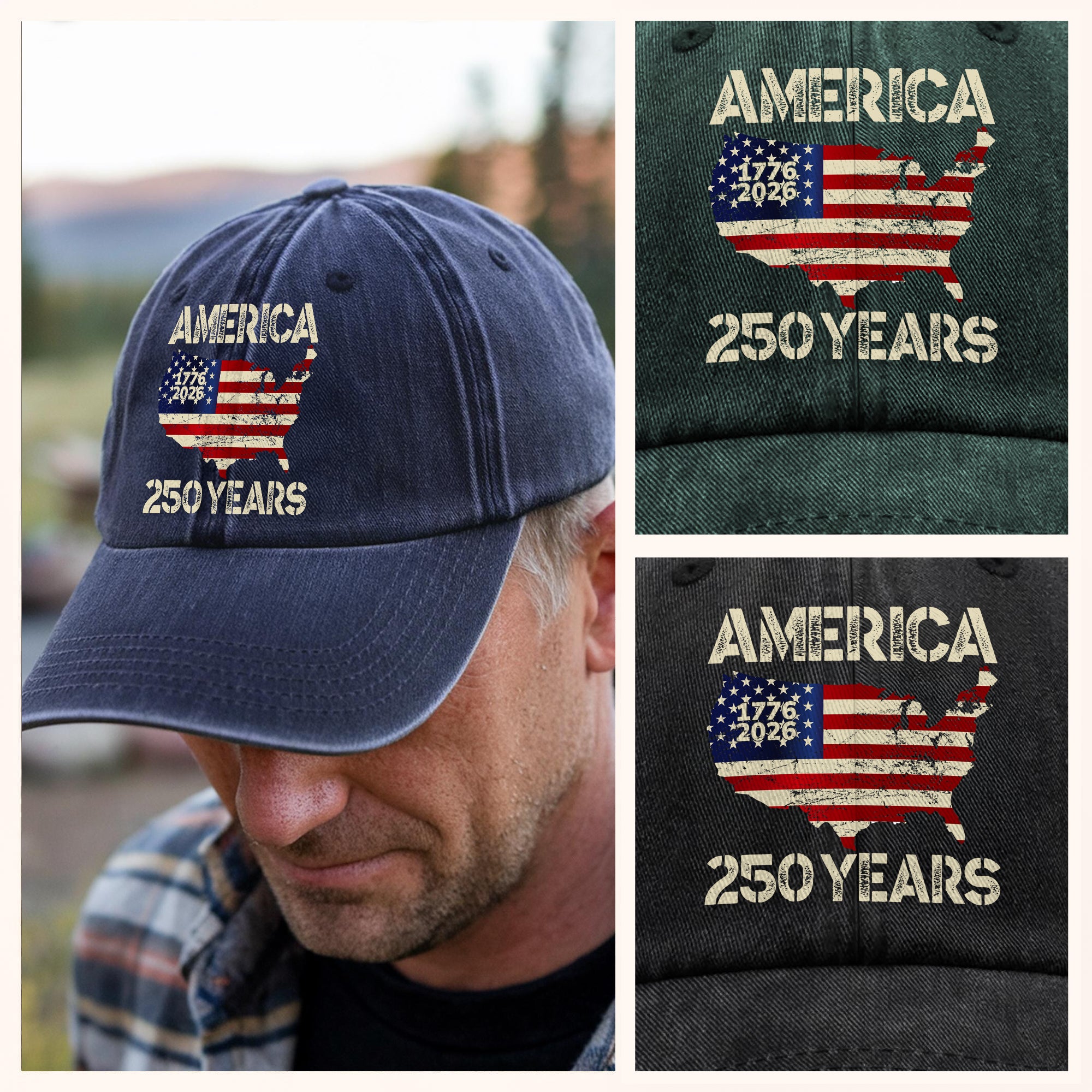 250 Years America Anniversary 250th Independence Day Washed Denim Baseball Cap HA75 897362 - Image 5