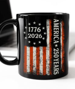 Alternative view of 250 Years America Flag 250th Birthday 1776-2026 Black Mug