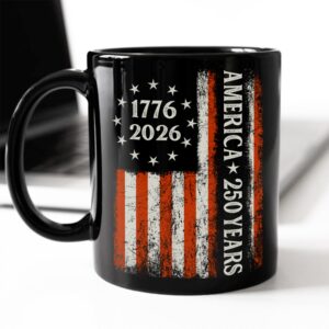Alternative view of 250 Years America Flag 250th Birthday 1776-2026 Black Mug HO82 894790
