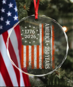 250 Years America Flag 250th Birthday 1776-2026 Glass Ornament