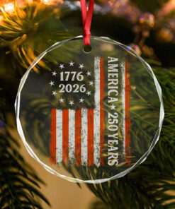 Alternative view of 250 Years America Flag 250th Birthday 1776-2026 Glass Ornament