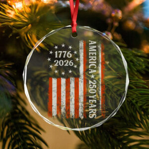 Alternative view of 250 Years America Flag 250th Birthday 1776-2026 Glass Ornament HO82 894792