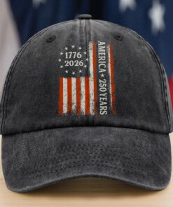 250 Years America Flag 250th Birthday 1776-2026 Washed Denim Baseball Cap