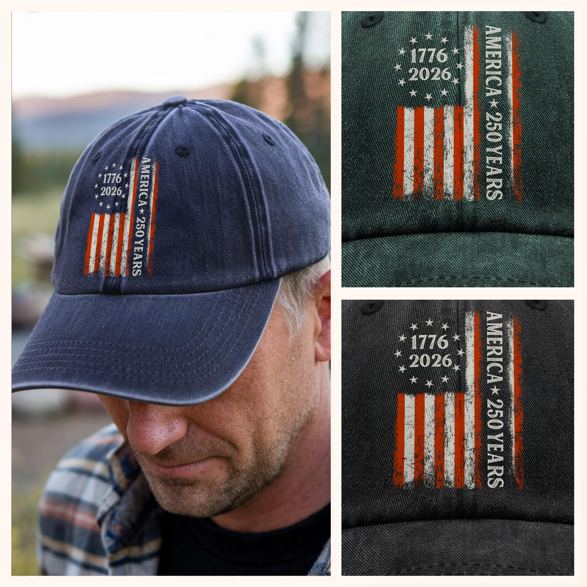 250 Years America Flag 250th Birthday 1776-2026 Washed Denim Baseball Cap HO82 894786 - Image 6