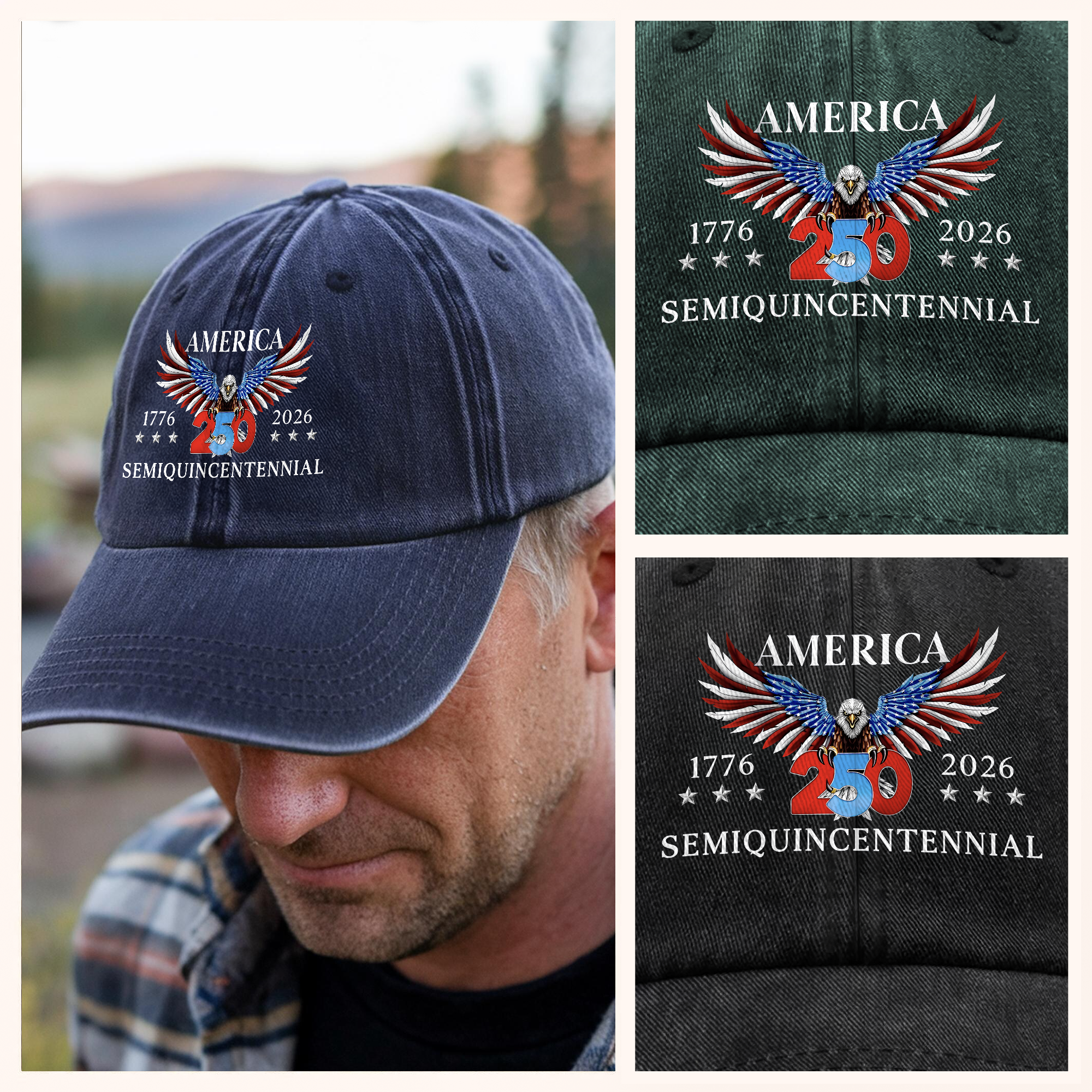 250 Years America Semiquincentennial Washed Denim Baseball Cap CH07 899074 - Image 3
