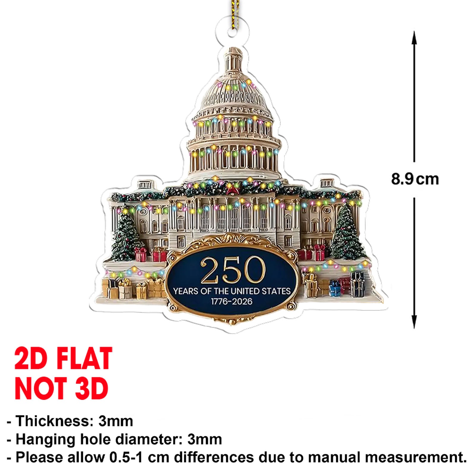 250 Years Anniversary Acrylic Ornament | 250 Years United States of America | Patriotic 1776–2026 Christmas Ornament 683532 - Image 3