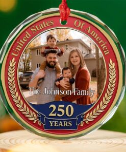 Alternative view of 250 Years Anniversary Glass Ornament | Customize Photo Patriotic Ornament | Personalized 250th Years United States of America Ornament